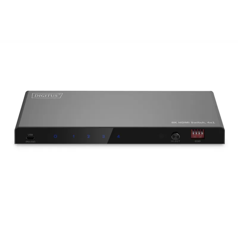 DIGITUS 4x1 HDMI prepínač - 8K/60Hz (4:4:4), Toslink, Stereo, EDID ovládanie