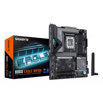 GIGABYTE B860 EAGLE WIFI6E základná doska - Intel Core Ultra Series CPU, 12+1+2+1 fáz VRM, až do 9066 MHz DDR5, 1xPCIe 5.0 + 2xPCIe 4.0 M.2, 2,5 GbE LAN, WIFI 6E, USB 3.2 Gen 2x2