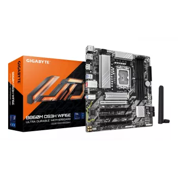 GIGABYTE B860M DS3H WIFI6E základná doska – Intel Core Ultra Series CPU, 5+1+2+1 fáz VRM, až do 9066 MHz DDR5, 1x PCIe 5.0 + 1x PCIe 4.0 M.2, 2,5 GbE LAN, WIFI 6E, USB 3.2 Gen 2