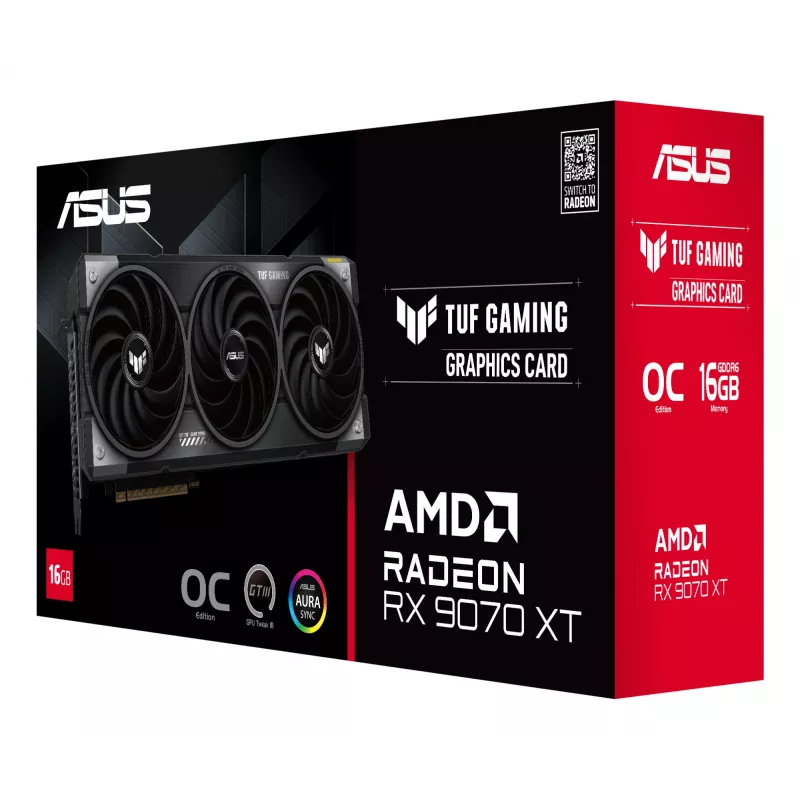 Grafická karta ASUS Radeon RX 9070 XT, 16 GB GDDR6, PCIe 5.0, 256-Bit, 3060 MHz Boost