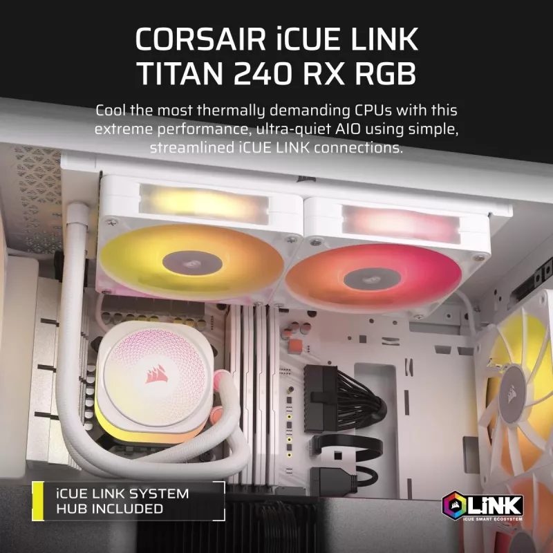 CORSAIR chladič CPU - Icue Link Titan 240 Rx RGB AIO kvapalinový chladič - biely