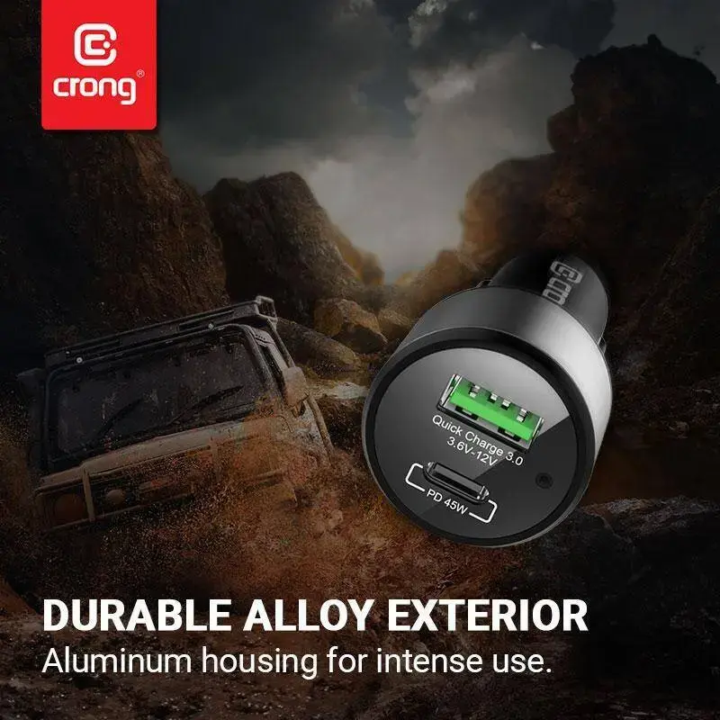 Auto nabíjačka Crong CRG-PWRC-USBC63-BLK rýchle nabíjanie smartfón smartwatch