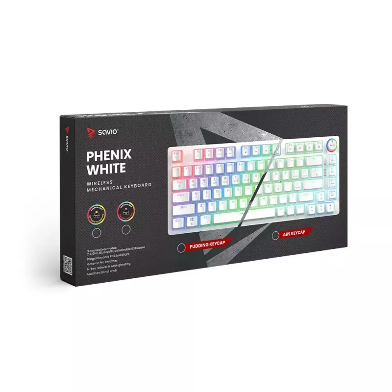 Gaming klávesnica Savio Phenix WHITE GAT žltá USB Bluetooth QWERTY