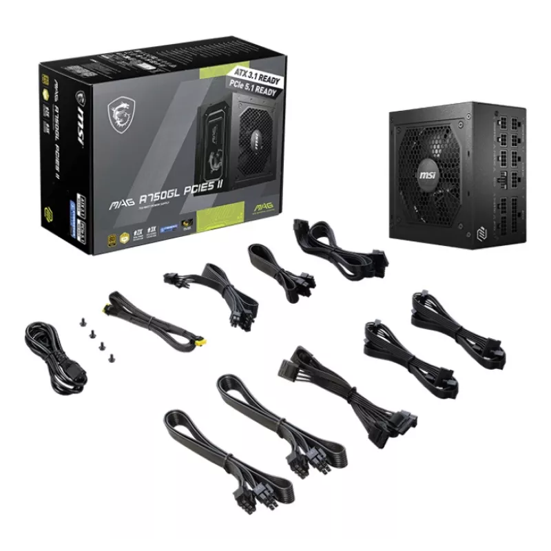MSI MAG A750GL PCIE5 II napájací zdroj 750 W 20+4 Pin ATX ATX čierny