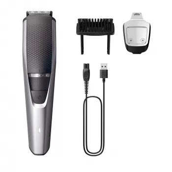Strojček na bradu Philips BEARDTRIMMER Series 3000 BT3239/15, 0,5 mm–10 mm, 20 dĺžkových stupňov, USB nabíjanie, čierna/strieborná