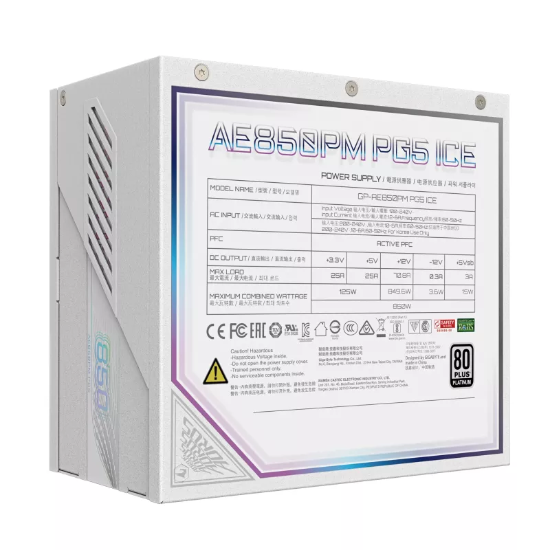 Napájací zdroj GIGABYTE AORUS ELITE P850W 850W ATX 80 PLUS Platinum plne modulárny biely 120mm ventilátor