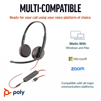 HP Poly Blackwire 3225 stereo USB-C headset +3,5-mm jack +USB-C/A adaptér (Bulk)