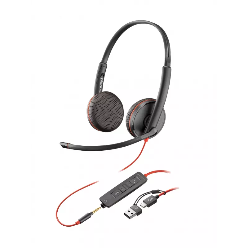 HP Poly Blackwire 3225 stereo USB-C headset +3,5-mm jack +USB-C/A adaptér (Bulk)