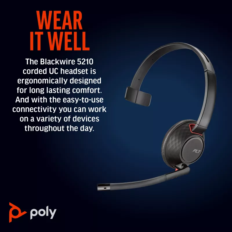 HP Poly Blackwire 5210 monaurálny USB-C headset + 3,5 mm konektor + adaptér USB-C/A