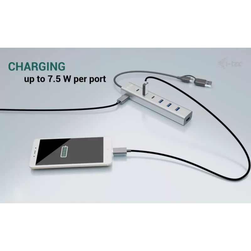 i-tec USB-C/USB-A nabíjací kovový HUB 7 portov (3x USB-C, 4x USB-A)