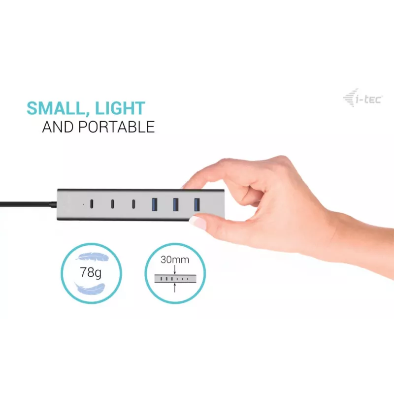 i-tec USB-C/USB-A nabíjací kovový HUB 7 portov (3x USB-C, 4x USB-A)