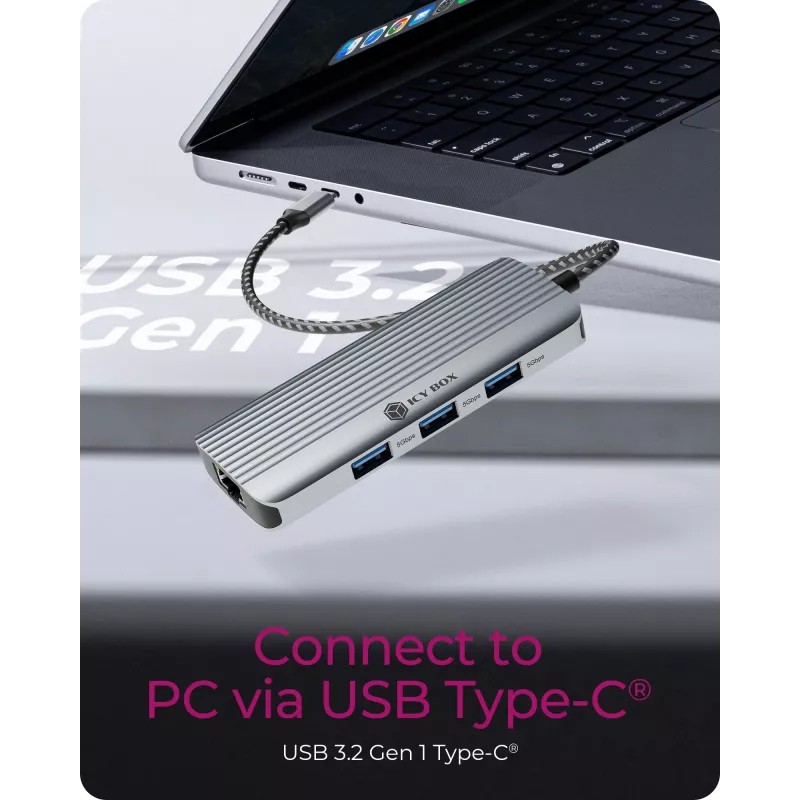 ICY BOX IB-DK4034a-CPD káblový USB 3.2 Gen 1 (3.1 Gen 1) Type-C hliník, strieborný