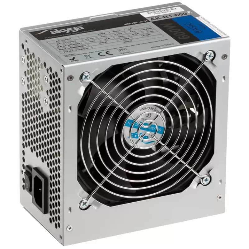 Akyga Basic AK-B1-600 ATX napájací zdroj 600 W, 120 mm ventilátor, pasívne PFC, sivý
