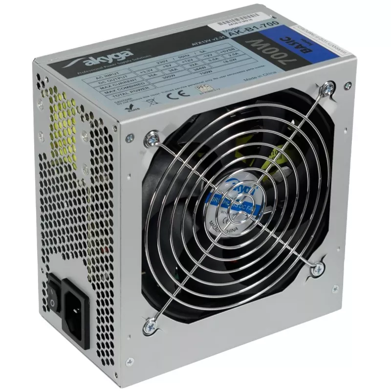 Akyga AK-B1-700 Basic 700 W ATX napájací zdroj, pasívne PFC, 120 mm ventilátor, sivá