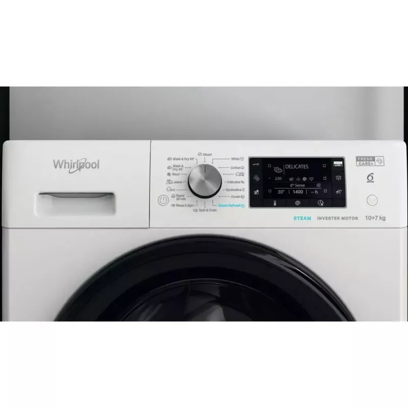 Whirlpool FFWDD1076258B práčka so sušičkou voľne stojaca predné plnenie biela