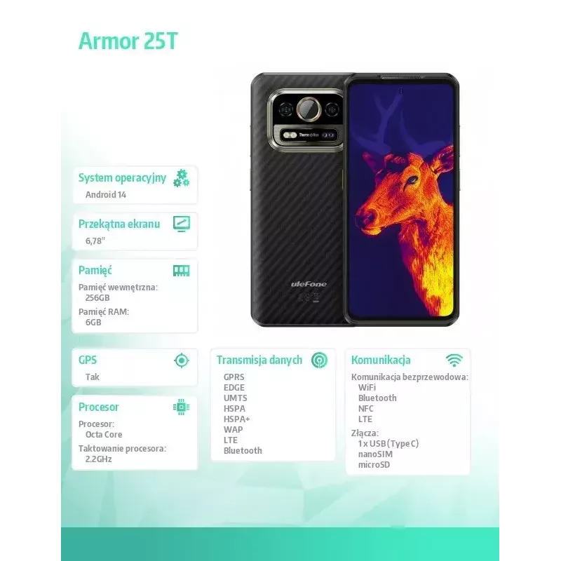 Smartphone UleFone Armor 25T 6,0 inch 6/256 GB Frost čierny, energetická trieda B