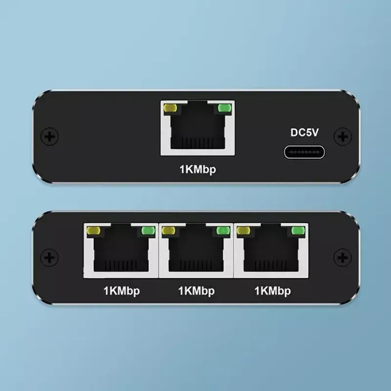 Ethernetový splitter QOLTEC 52294 1x3 RJ45 so vstupom napájania USB-C