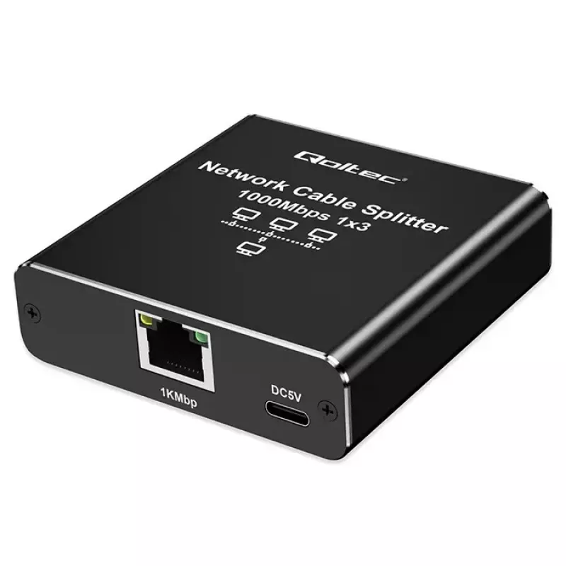 Ethernetový splitter QOLTEC 52294 1x3 RJ45 so vstupom napájania USB-C