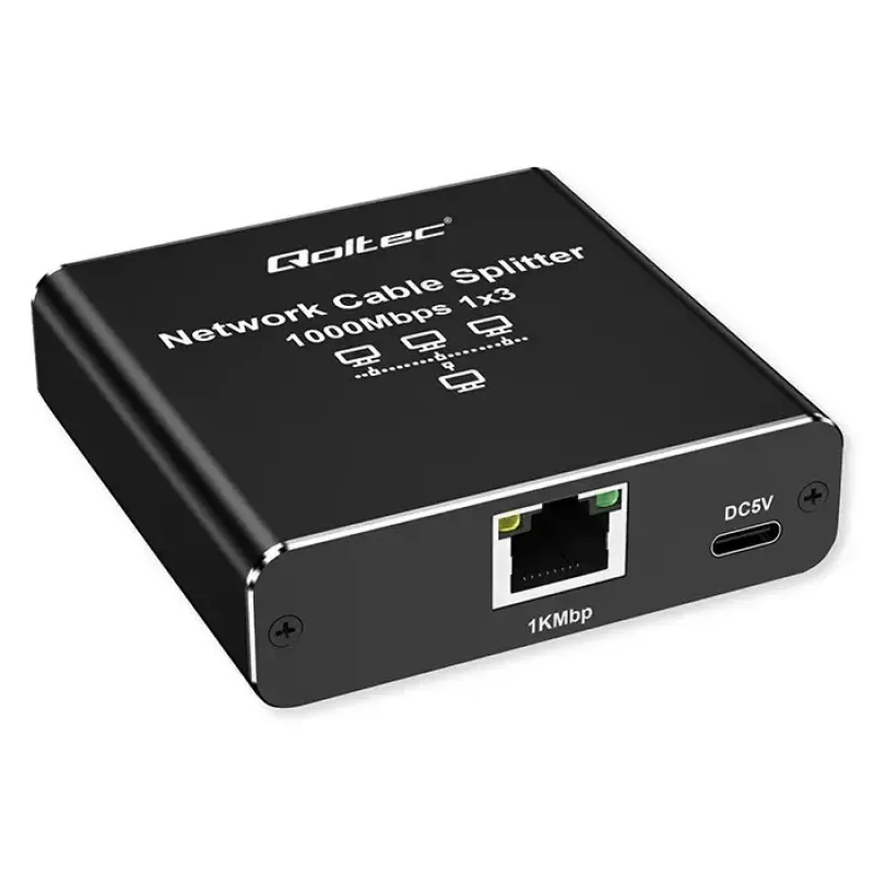 Ethernetový splitter QOLTEC 52294 1x3 RJ45 so vstupom napájania USB-C