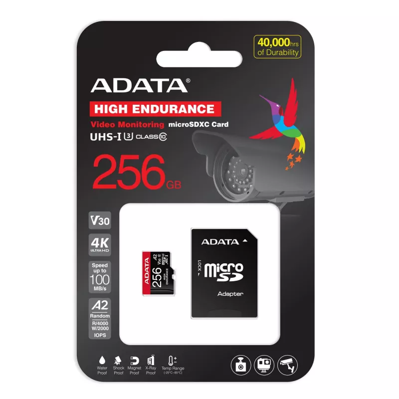 MicroSDXC pamäťová karta ADATA 256 GB AUSDX256GUI3V30SHA2-RA1 UHS-I Class 10 V30 (čítanie 100 MB/s, zápis 80 MB/s) s SD adaptérom