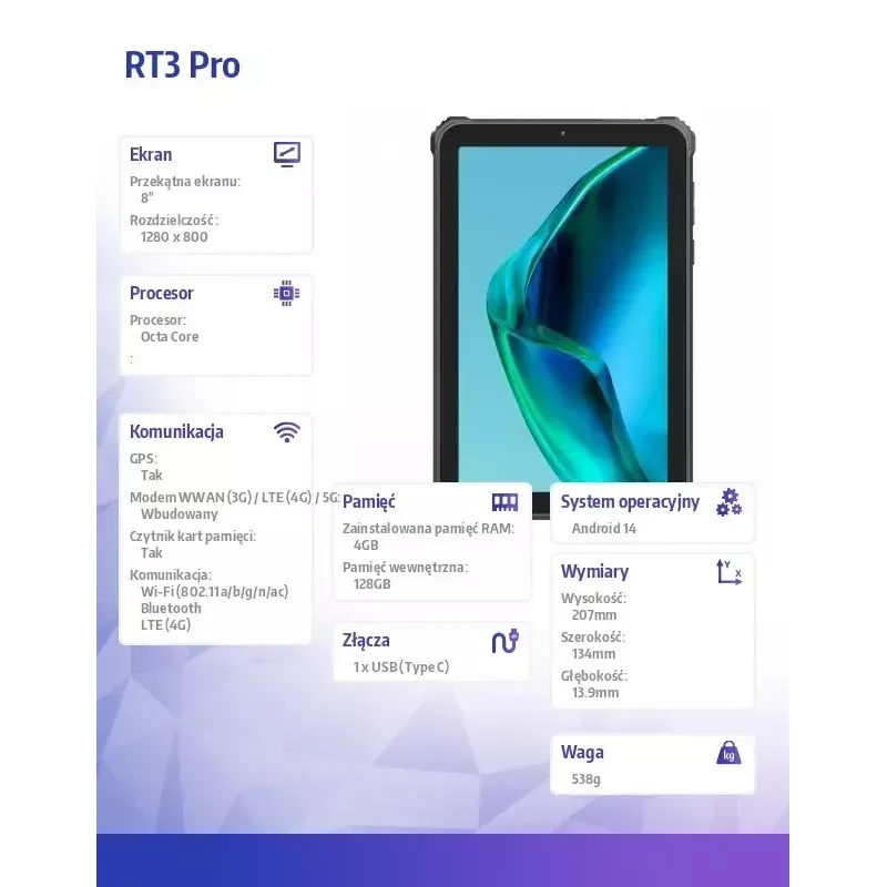 Oukitel RT3 Pro 4G odolný tablet 8 palcov, 4 GB RAM, 128 GB, zelený