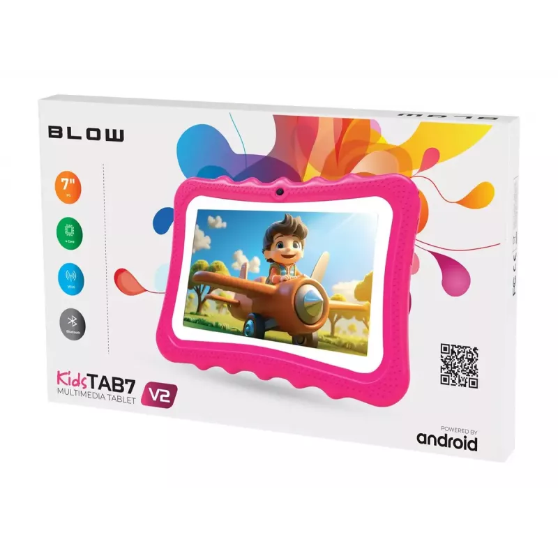 Tablet BLOW KidsTAB7 V2, 7" 1280x800, A133 1,5 GHz, 4 GB RAM, 32 GB, Android 14, s puzdrom, ružový