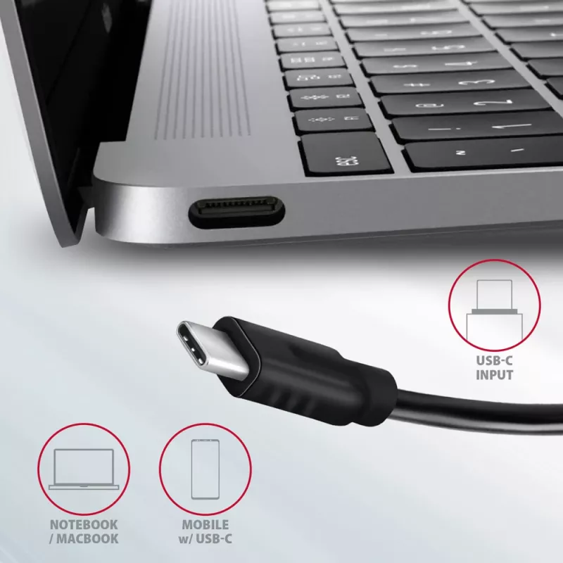 Axagon HMC-5G21 USB 10Gbps hub, 2x USB-A, 2x USB-C, HDMI 4k/30Hz, PD 60W, USB-C kábel