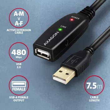 Axagon ADR-207 USB predlžovací kábel 7,5 m USB 2.0 čierny