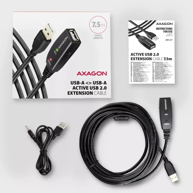 Axagon ADR-207 USB predlžovací kábel 7,5 m USB 2.0 čierny