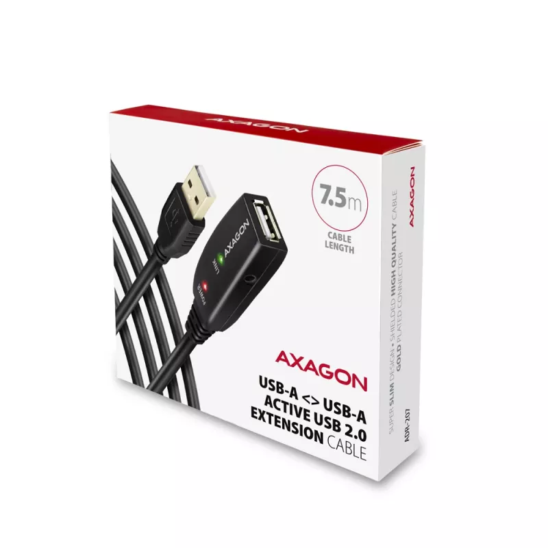 Axagon ADR-207 USB predlžovací kábel 7,5 m USB 2.0 čierny