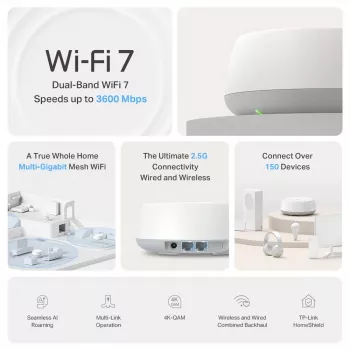 TP-Link BE3600 Whole Home Mesh Wi-Fi 7 systém (1 balenie), biela, interný, Mesh systém, dvojpásmový (2,4 GHz / 5 GHz), Wi-Fi 7 (802.11be), 2882 Mbit/s