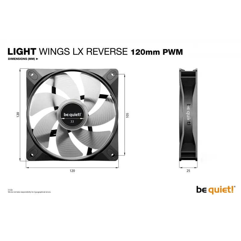 be quiet! Light Wings LX 120 mm PWM Reverse čierny ventilátor do počítačovej skrine 12 cm 1 kus