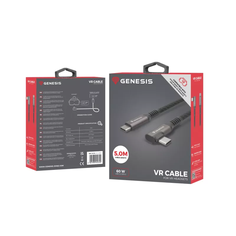 GENESIS NVC-2219 USB kábel USB 3.2 Gen 2 (3.1 Gen 2) 5 m USB C čierny, sivý
