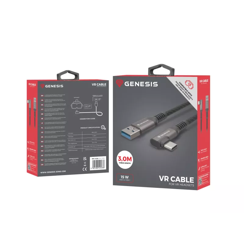 GENESIS NVC-2220 USB kábel USB 3.2 Gen 1 (3.1 Gen 1) 3 m USB A USB C čierny, sivý