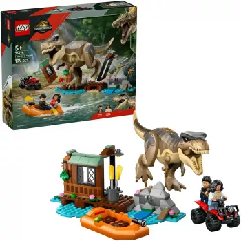 LEGO dinosaurová stavebnica T. rex River Escape 76975 — 199 dielov, 2 minifigúrky, vek 5+