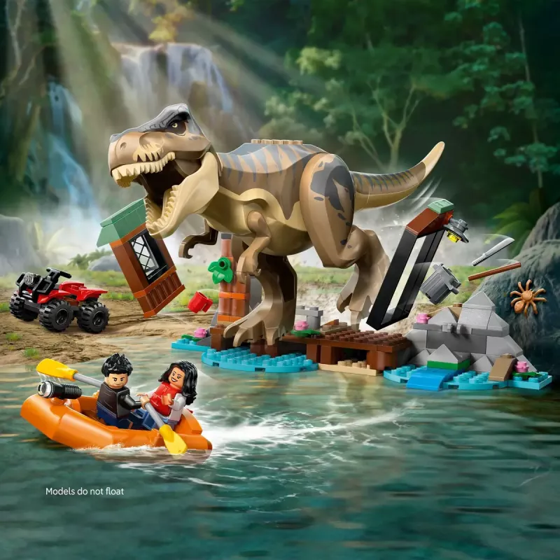 LEGO dinosaurová stavebnica T. rex River Escape 76975 — 199 dielov, 2 minifigúrky, vek 5+