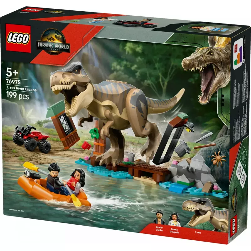 LEGO dinosaurová stavebnica T. rex River Escape 76975 — 199 dielov, 2 minifigúrky, vek 5+