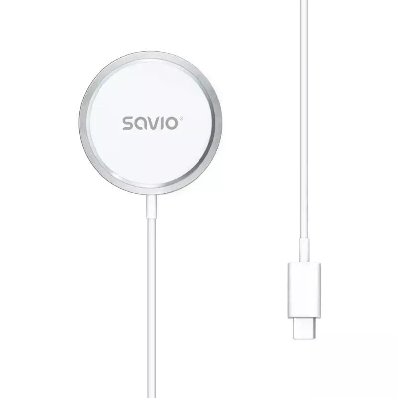 Bezdrôtová interiérová nabíjačka pre mobilné telefóny SAVIO LA-11, Qi 1.2, 15 W, biela, 55×55×5 mm