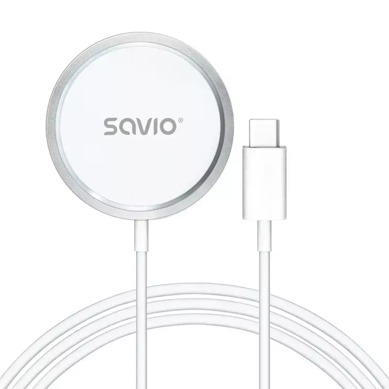 Bezdrôtová interiérová nabíjačka pre mobilné telefóny SAVIO LA-11, Qi 1.2, 15 W, biela, 55×55×5 mm