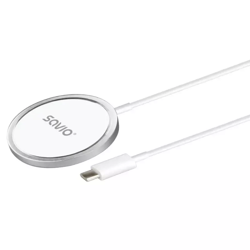 Bezdrôtová interiérová nabíjačka pre mobilné telefóny SAVIO LA-11, Qi 1.2, 15 W, biela, 55×55×5 mm