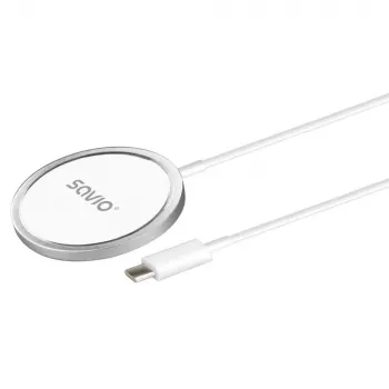 Bezdrôtová interiérová nabíjačka pre mobilné telefóny SAVIO LA-11, Qi 1.2, 15 W, biela, 55×55×5 mm