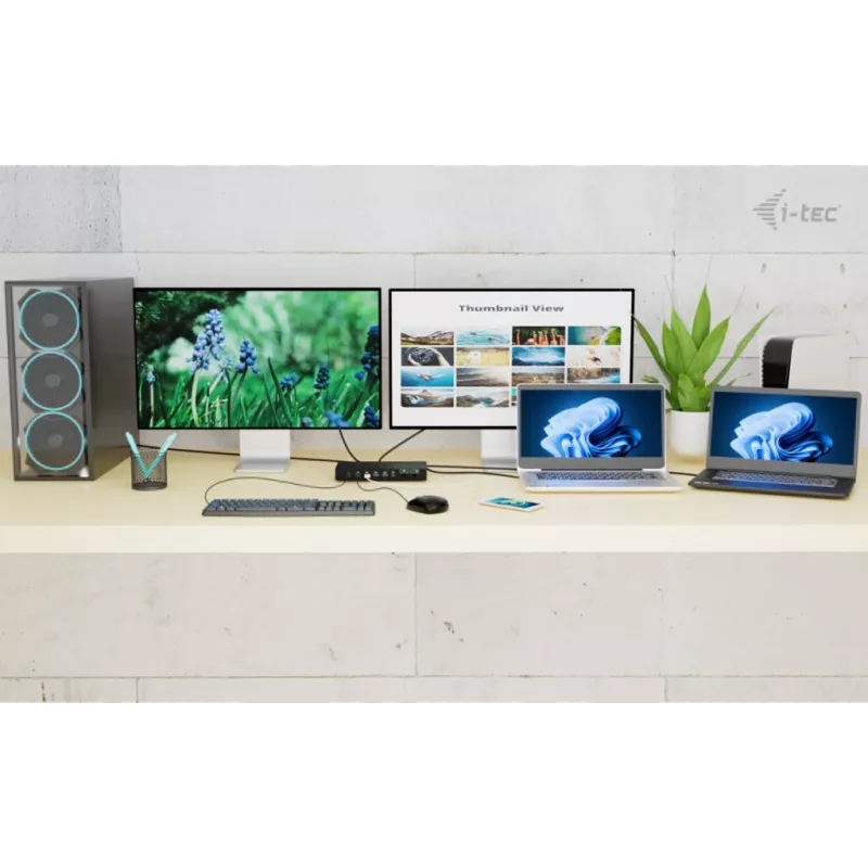 ITEC i-tec USB-C KVM Dock PRO pre tri hostiteľské zariadenia, Dual-Video, 2x Power Delivery (max. 92W), USB 3.2, 10 Gbit/s, Gigabit Ethernet