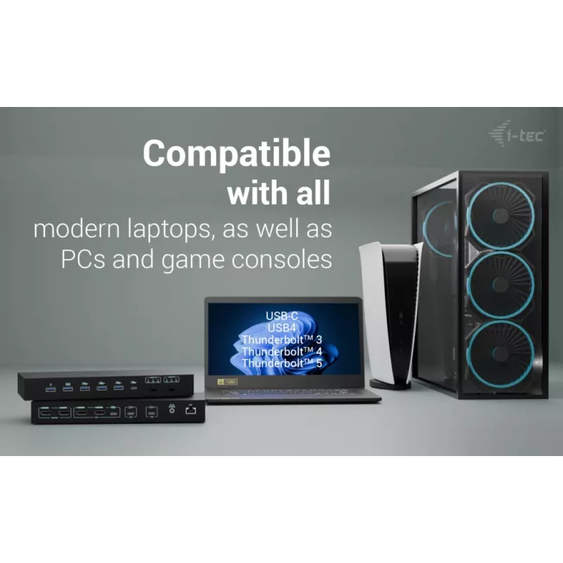 ITEC i-tec USB-C KVM Dock PRO pre tri hostiteľské zariadenia, Dual-Video, 2x Power Delivery (max. 92W), USB 3.2, 10 Gbit/s, Gigabit Ethernet