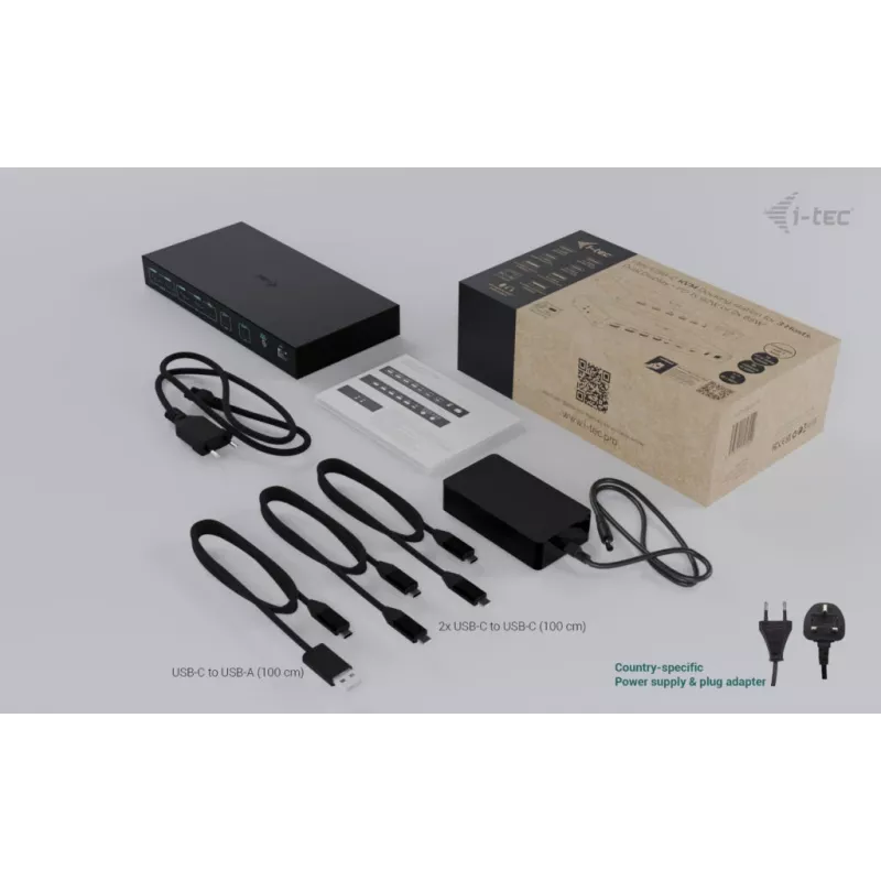 ITEC i-tec USB-C KVM Dock PRO pre tri hostiteľské zariadenia, Dual-Video, 2x Power Delivery (max. 92W), USB 3.2, 10 Gbit/s, Gigabit Ethernet
