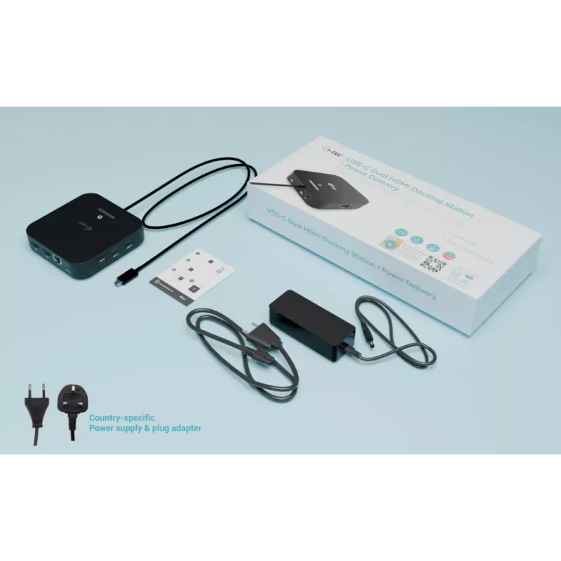 USB-C Dual HDMI adaptér ITEC C31DUALHDMIDPD100 — dual HDMI 4K@60Hz, USB-C Power Delivery 100W