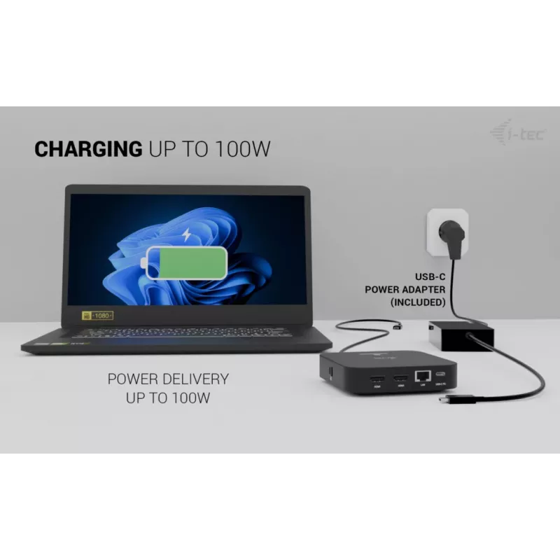 USB-C Dual HDMI adaptér ITEC C31DUALHDMIDPD100 — dual HDMI 4K@60Hz, USB-C Power Delivery 100W