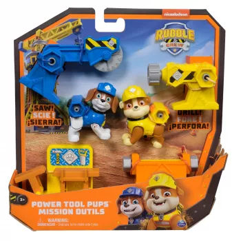 Súprava figúrok Usorteret Rubble & Wheeler Power Tool Pups s 2 nástrojmi a 2 stavebnými doplnkami, od 3 rokov