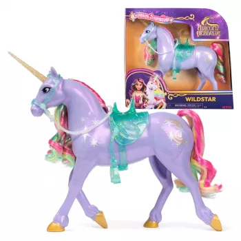 Spin Master Unicorn Academy Wildstar figúrka jednorožca 11 palcov s priesvitným sedlom a uzdečkou, viacfarebná, plast, pre deti od 4 rokov