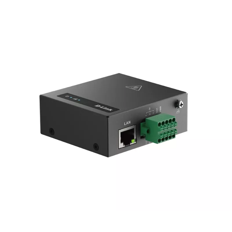 D-Link DOM-311-TSO 4G LTE IIoT RTU brána, Ethernet 10/100 Mbit/s, RS-232/485, Nano SIM, 2 odnímateľné vonkajšie antény, 9–36 V DC, čierna