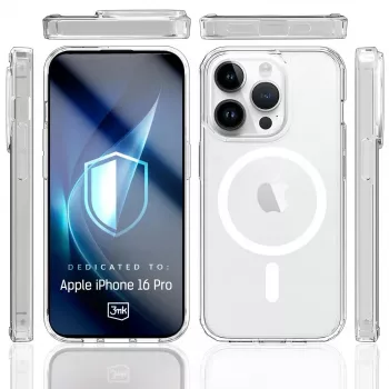 Puzdro na telefón 3MK Armor MagCase pre iPhone 16 Pro, transparentné, pre 16 cm (6,3 palca) displej, PC+TPU